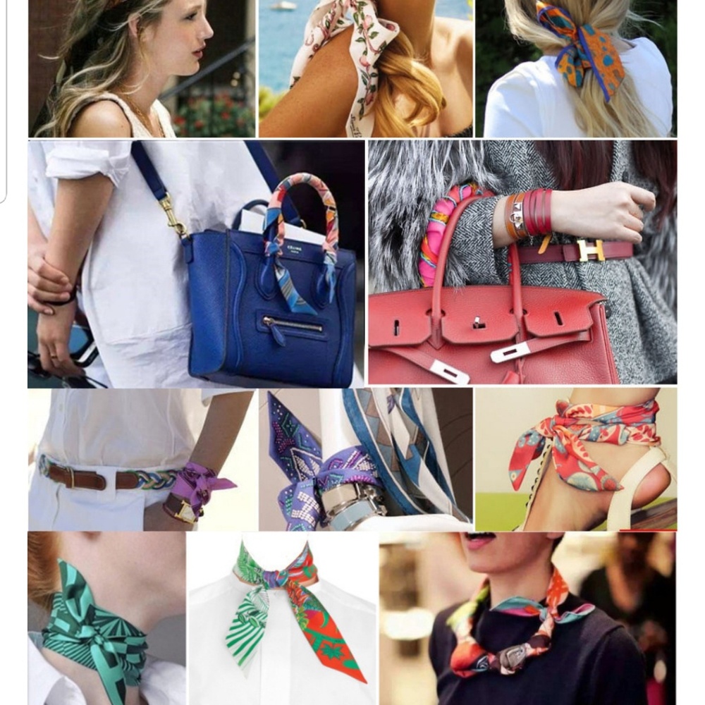 One Twilly Silk Scarve Bag Handle Head Neck - Picture 3 of 7